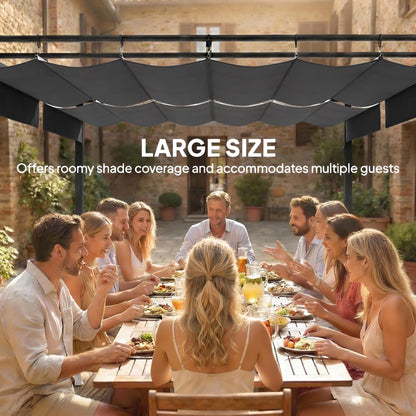 19' x 10' Dark Grey Pergola, Retractable Canopy, UV50+ Sun Shade, Dark Grey Pergolas at Gallery Canada