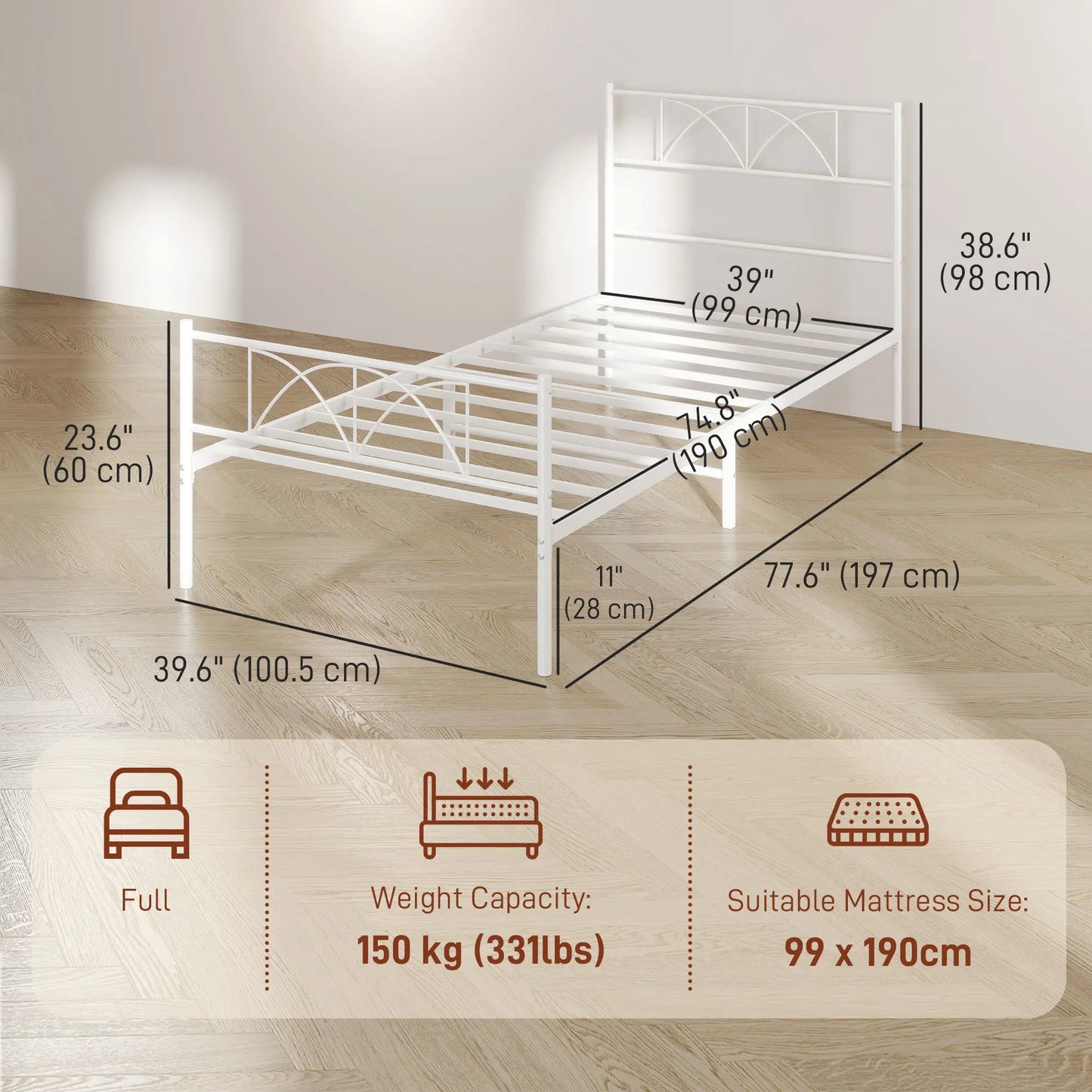 Metal Twin Bed Frame, Headboard, Steel Slat Support, Underbed Storage Bed Frames at Gallery Canada