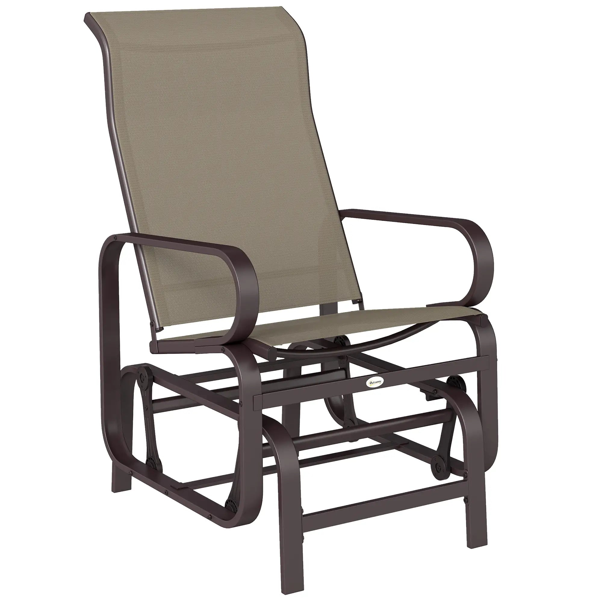 Patio Glider Chair, Breathable Mesh Fabric, Brown Outdoor Gliders Brown Frame, Brown Texteline at Gallery Canada
