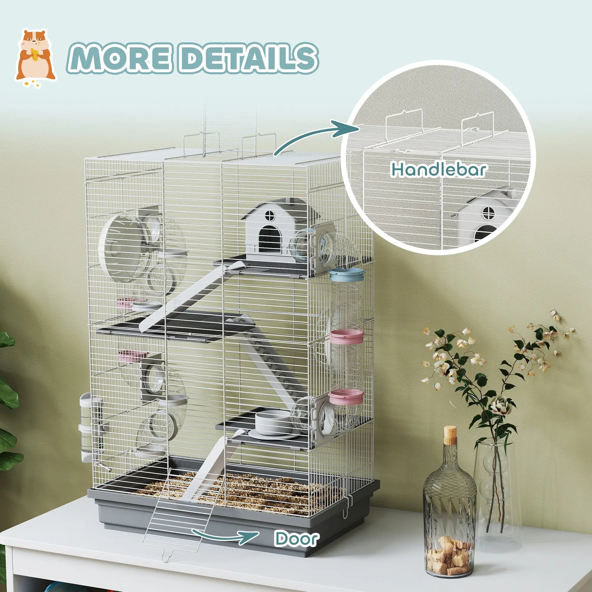 4-Level Large Hamster Cage, DIY Tubes, Water Bottle, Food Dish, Hut, Exercise Wheels, Grey Hamster Cages at Gallery Canada