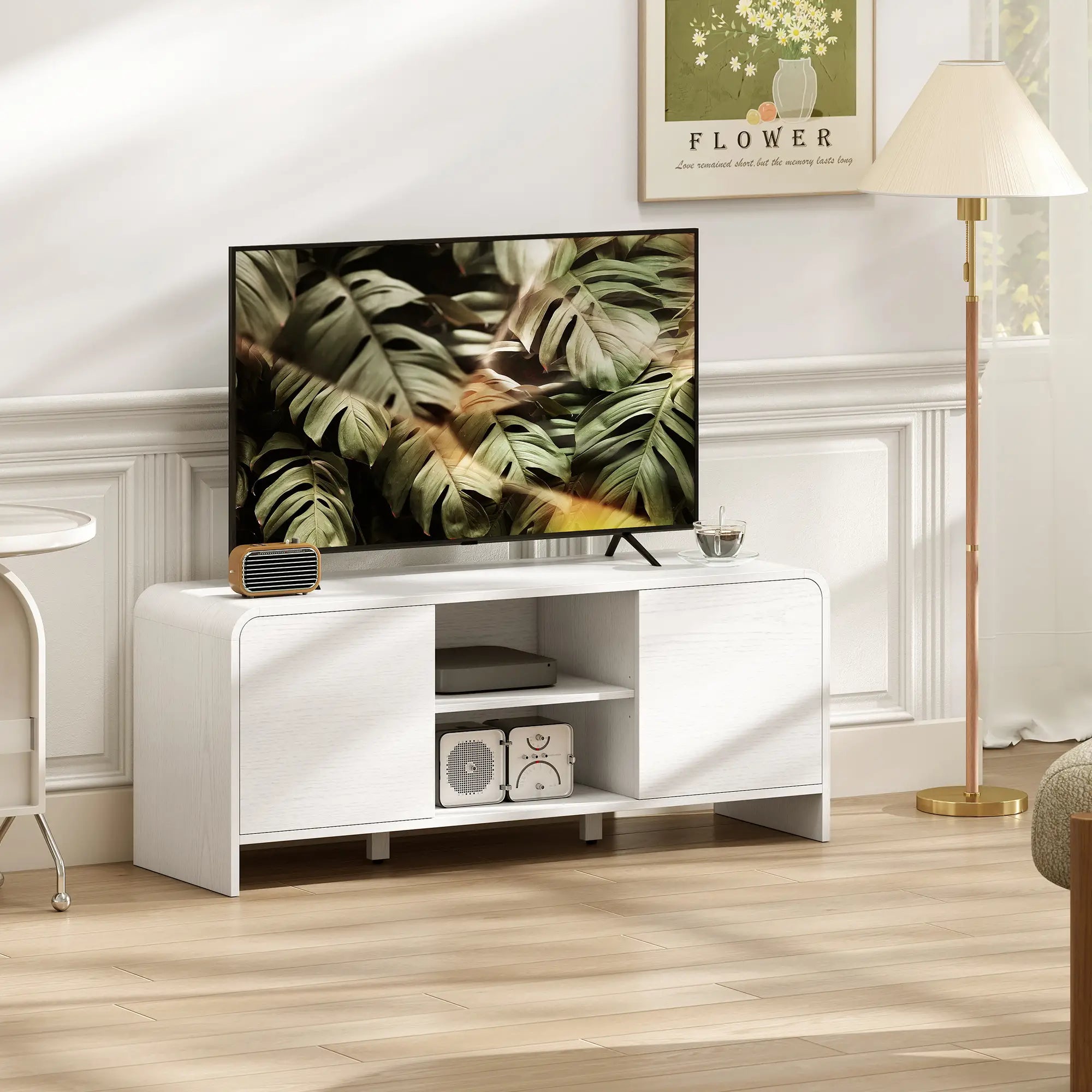 TV Stand For 55 Inch, 2 Cabinets And 2 Shelves, White TV Stands at Gallery Canada