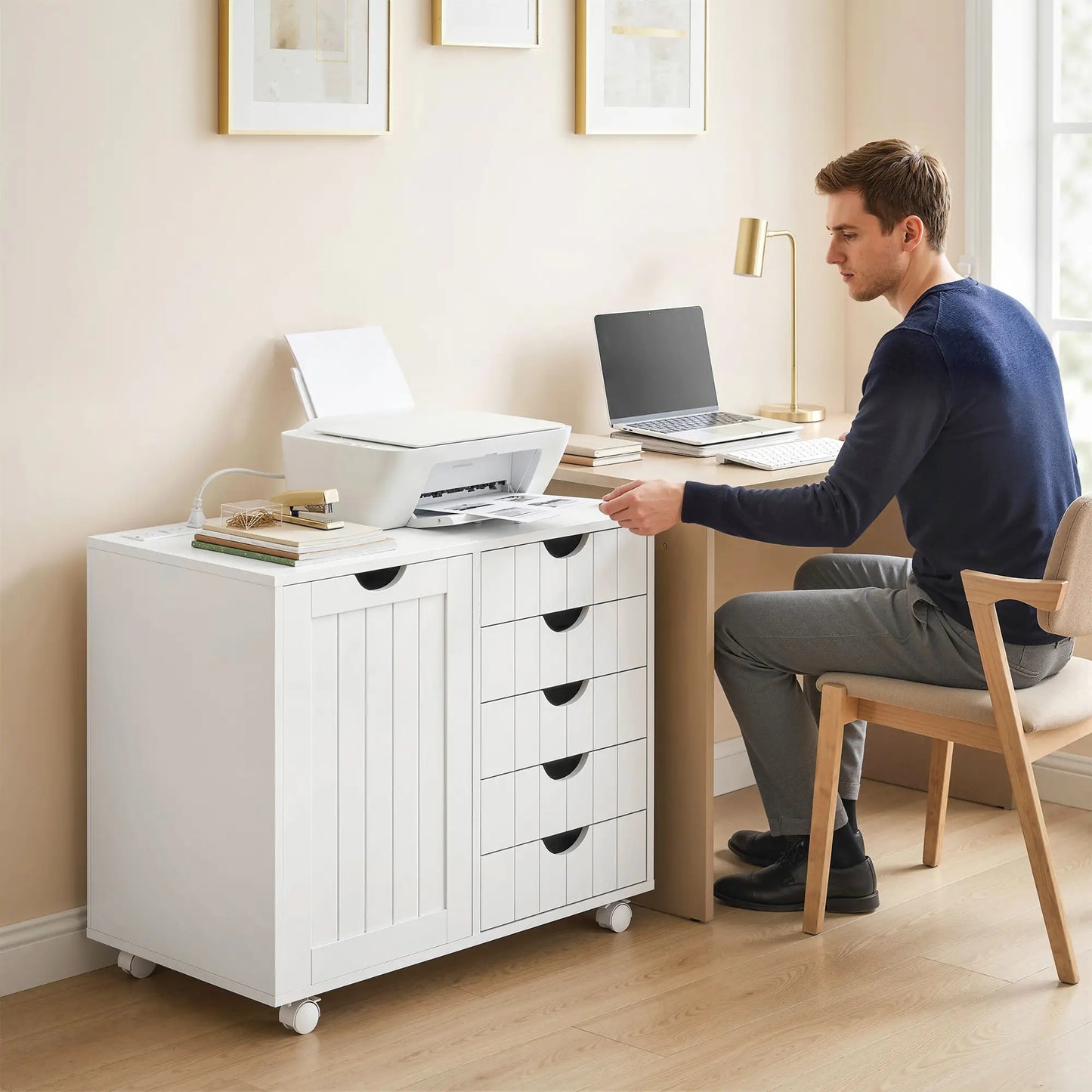 Mobile Lateral Filing Cabinet, 5 Drawers, Printer Stand, White Office Cabinets & Cupboards at Gallery Canada