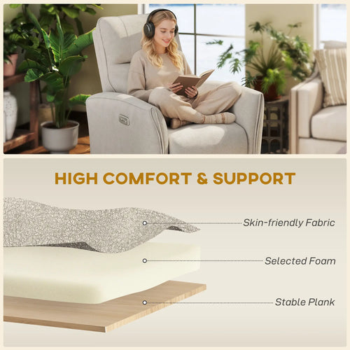 Power Recliner Chair, Fabric Upholstered, USB Ports, Footrest, Beige