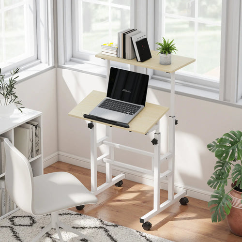 Height Adjustable Standing Desk with Wheels, Natural
