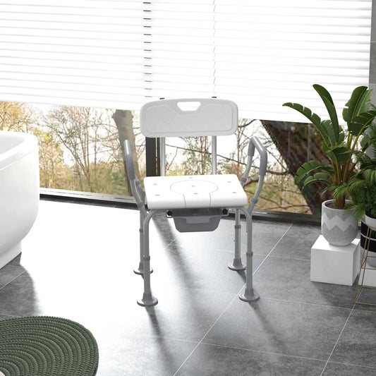 3-in-1 Shower Chair with Back, Adjustable Commode, Raised Toilet Seat Bath Chairs White at Gallery Canada