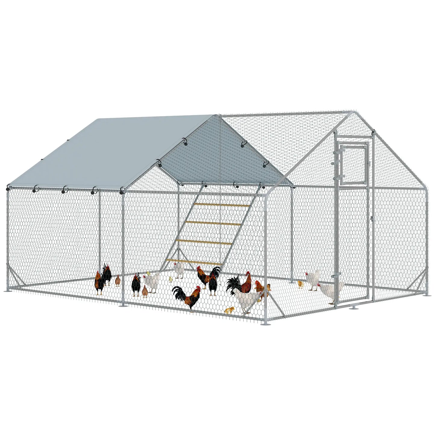 Large Metal Chicken Run, Waterproof UV-Resistant Cover, Feeding Door, Hanging Feeder, Perch, 12-18 Chickens Chicken Coops at Gallery Canada