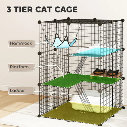 3 Tier Cat Cage Crate, DIY Pet Playpen, Black Outdoor Cat Enclosures at Gallery Canada