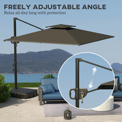 Square Cantilever Patio Umbrella, Double Top Offset, 8' x 9', Dark Grey Offset Cantilever Umbrellas at Gallery Canada