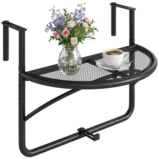Adjustable Balcony Hanging Rail Table, Metal Mounting Mini Wall Desk, Black Balcony Table Hanging Black at Gallery Canada