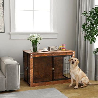 39" Dog Crate Furniture, Flip-up Top, 2 Doors, Rustic Brown Houses, Kennels & Pens at Gallery Canada