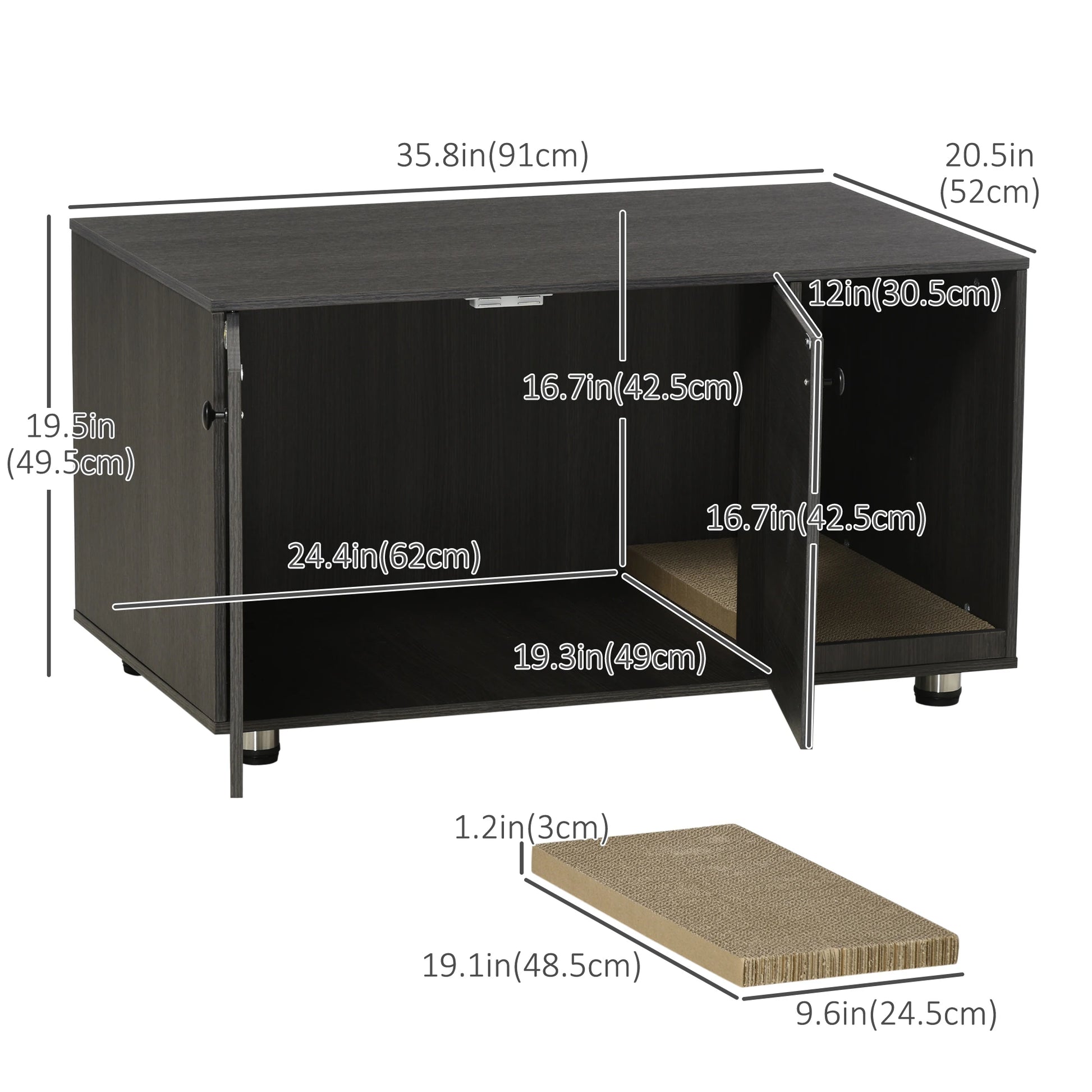 Hidden Cat Litter Box Furniture, Double Doors, Scratching Pad, Black Cat Litter Box Enclosures at Gallery Canada