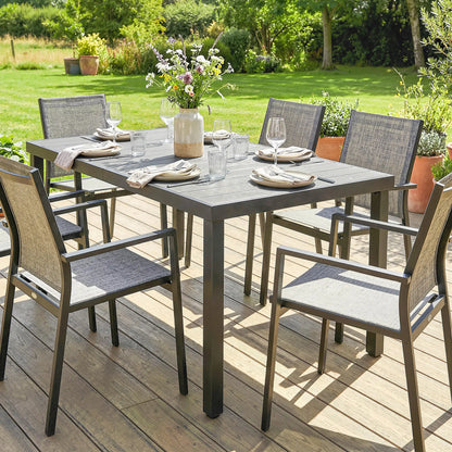 Rectangular Patio Table For 6, Wood-Plastic Composite Top, Steel Frame, Grey Patio Dining Tables at Gallery Canada