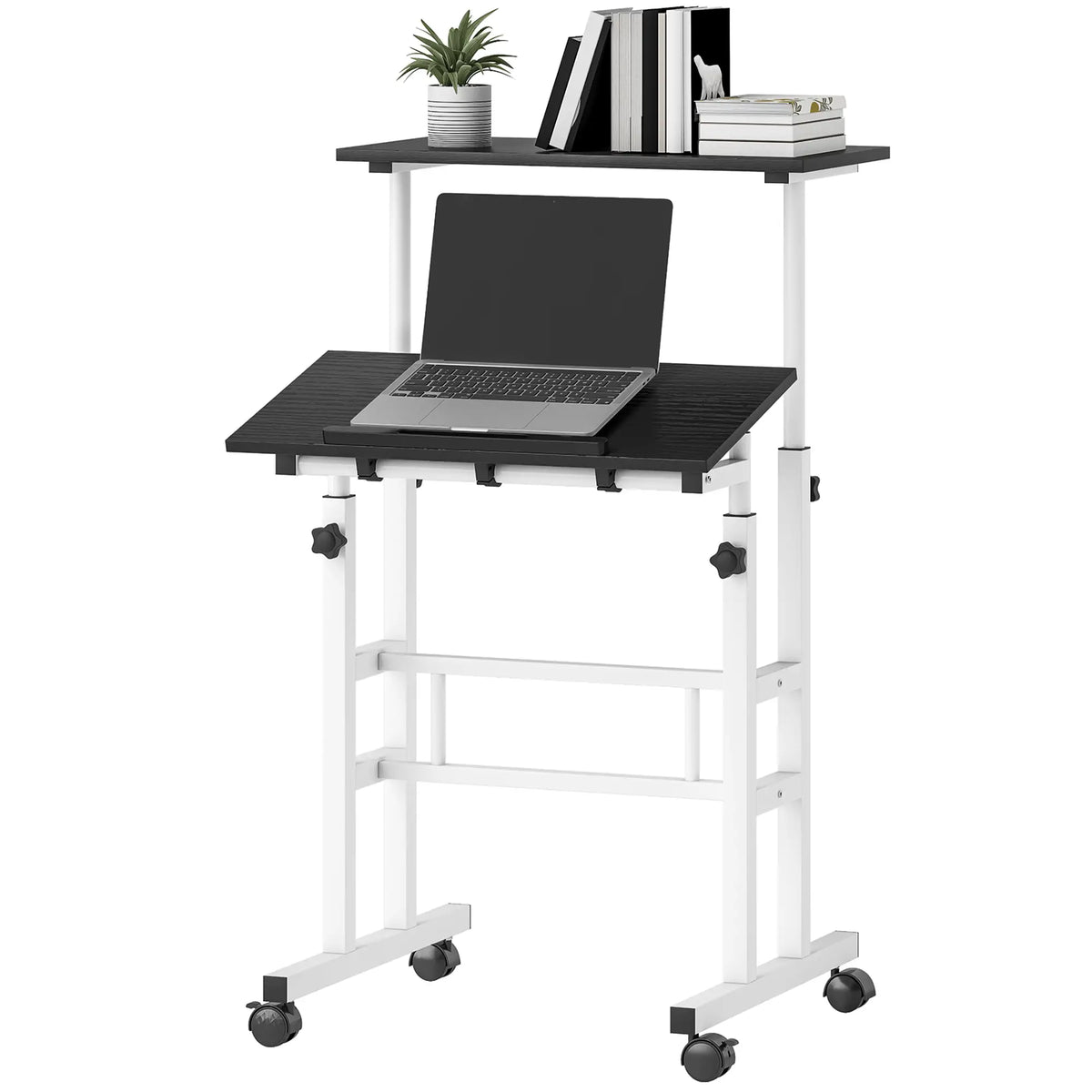 Height Adjustable Standing Desk with Wheels, Black Computer Desks Black, White at Gallery Canada