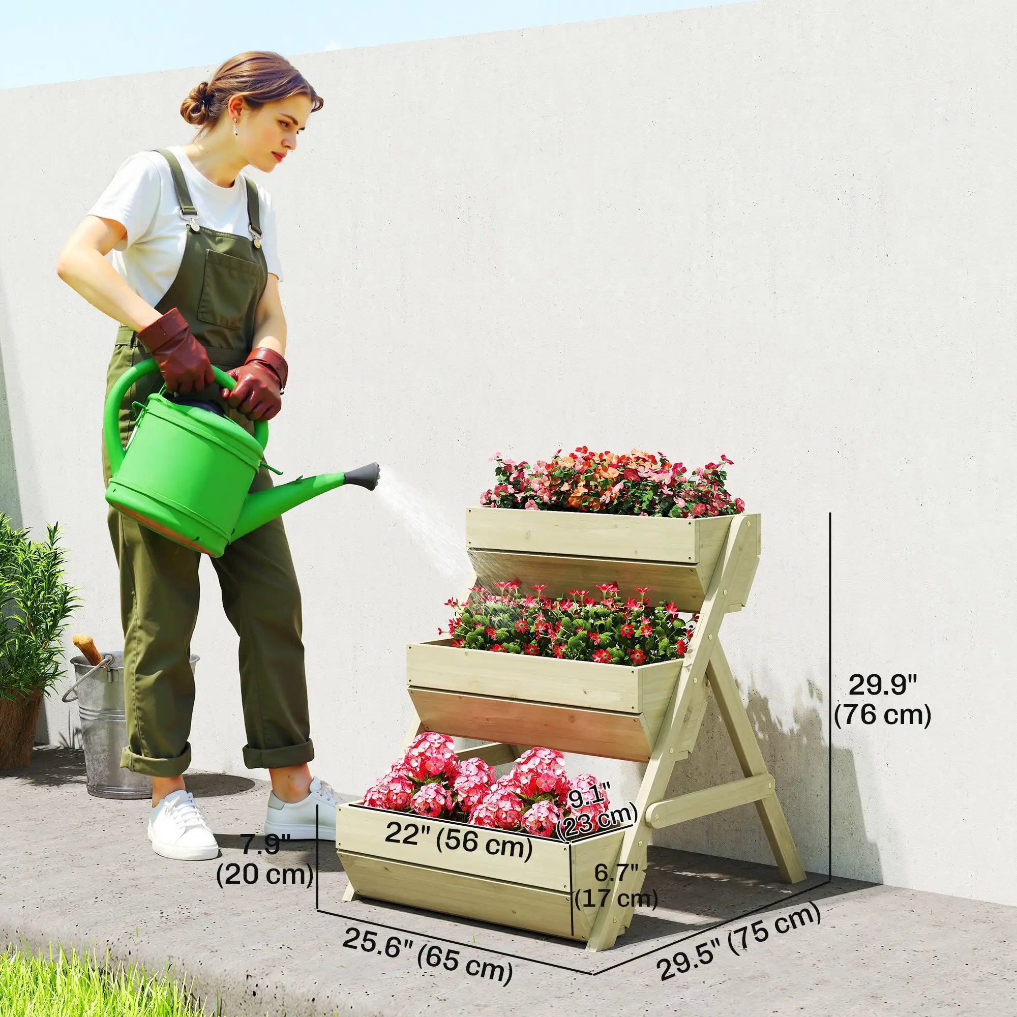 3 Tier Elevated Planter Box, Wooden Raised Garden Bed, 26