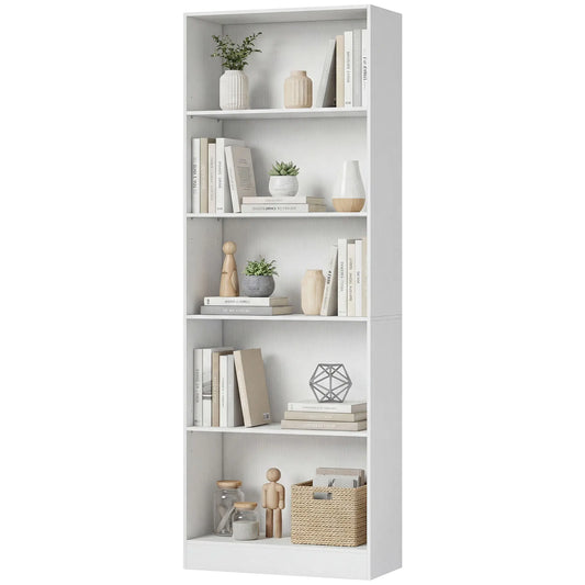 5-Tier Bookcase, Adjustable Shelves, Storage Bookshelf, White Display Bookshelves White at Gallery Canada