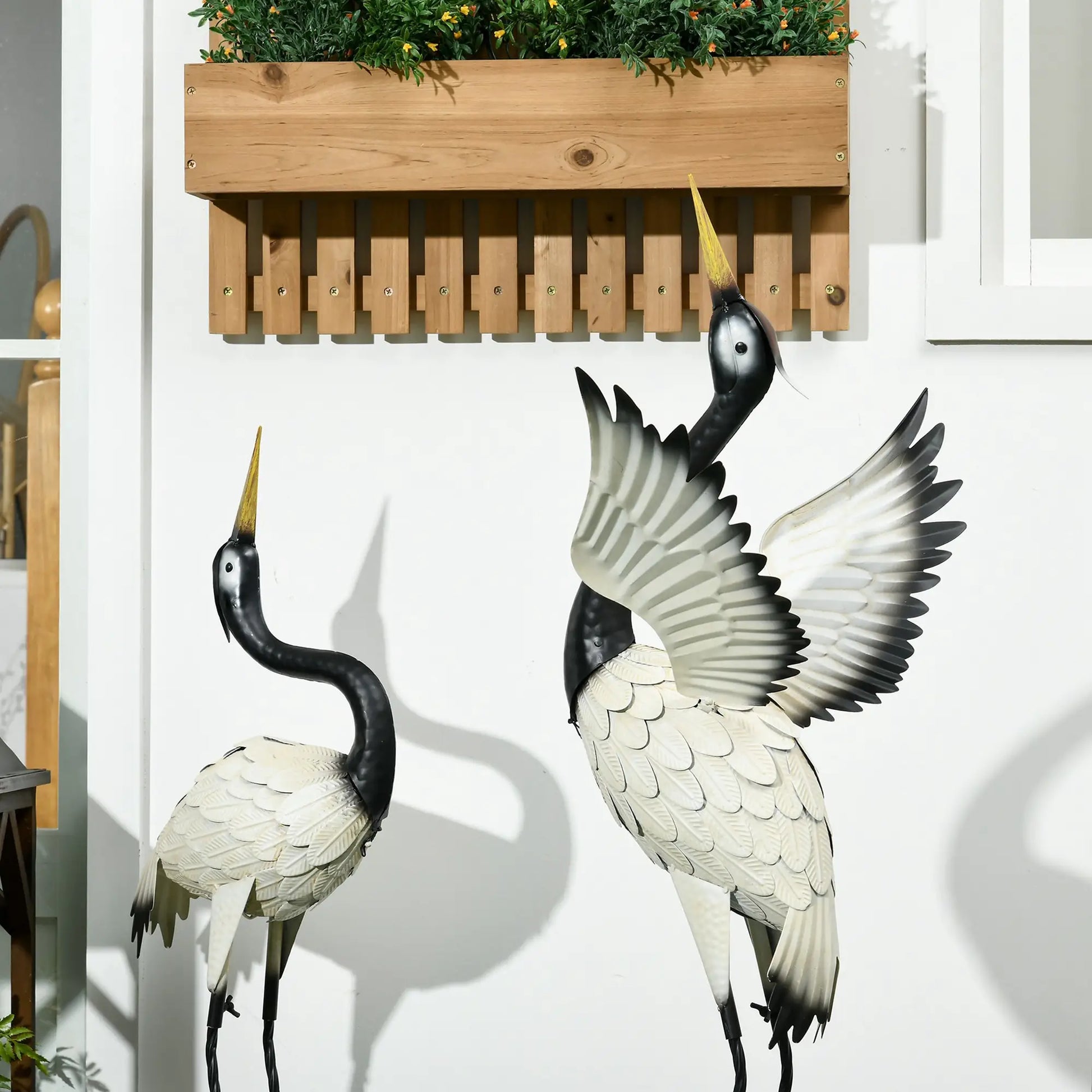 Garden Heron Statues Set of 2, 35.4"-40.6", White and Black Garden Decor at Gallery Canada