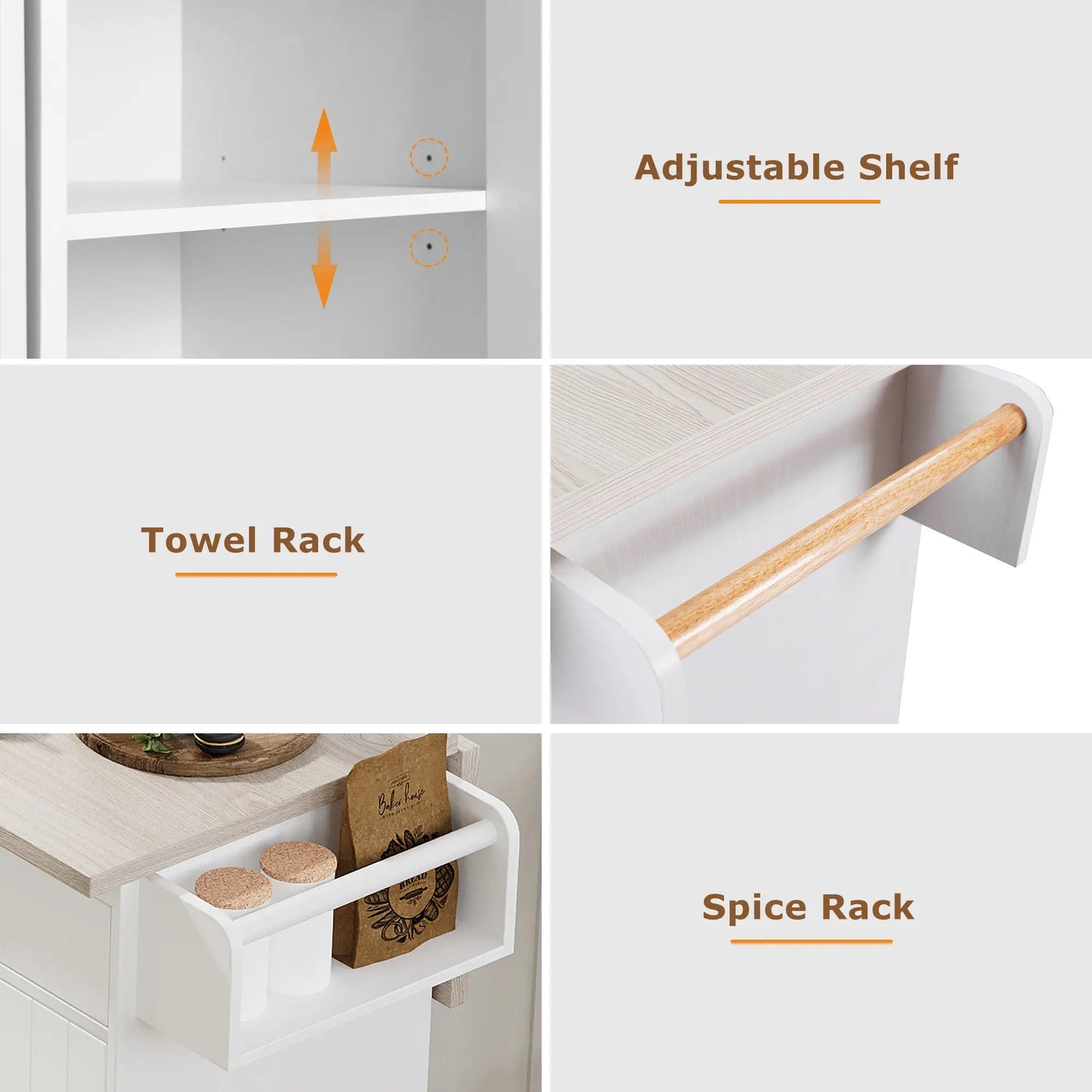 Kitchen Island with Tilt-Out Trash Cabinet, Adjustable Shelf, 51" L x 20" W x 35" H, White Kitchen Islands & Kitchen Carts at Gallery Canada