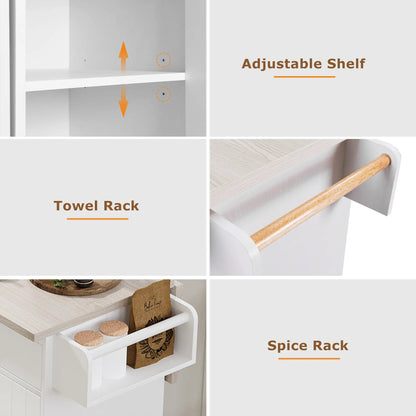 Kitchen Island with Tilt-Out Trash Cabinet, Adjustable Shelf, 51" L x 20" W x 35" H, White Kitchen Islands & Kitchen Carts at Gallery Canada