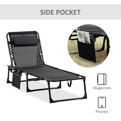 Outdoor Folding Chaise Lounge, Adjustable Backrest, Removable Pillow, Black Lounger Chairs at Gallery Canada