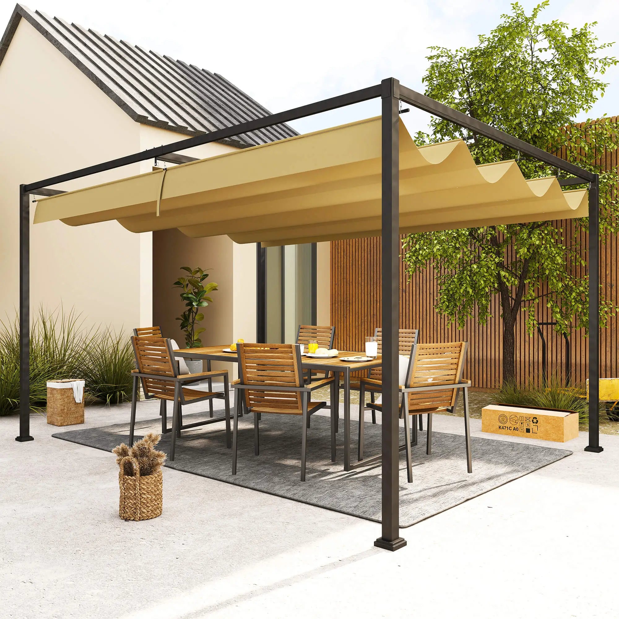13' x 10' Pergola, Retractable Canopy, Outdoor Sun Shelter, Khaki Pergolas at Gallery Canada