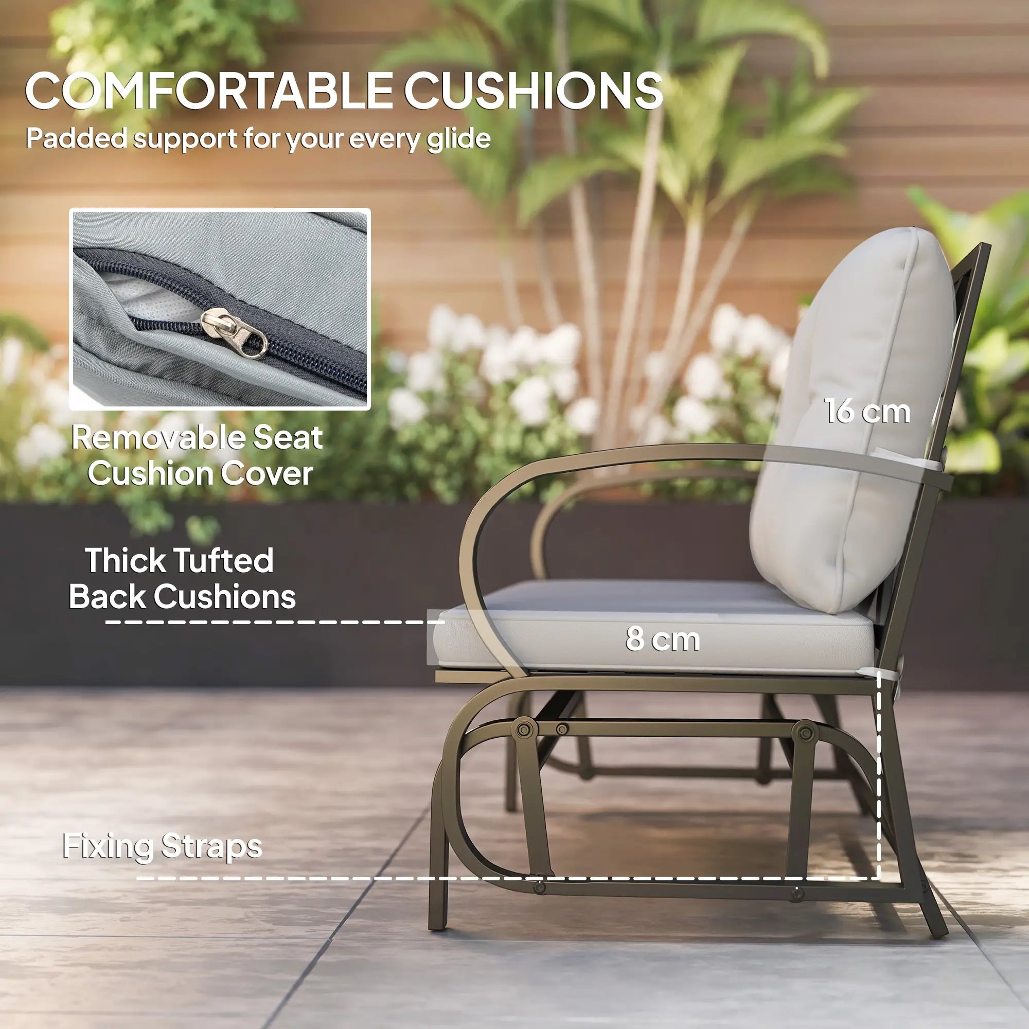 2-Person Outdoor Glider Chair, Steel Frame, Cushions, Grey Outdoor Gliders at Gallery Canada