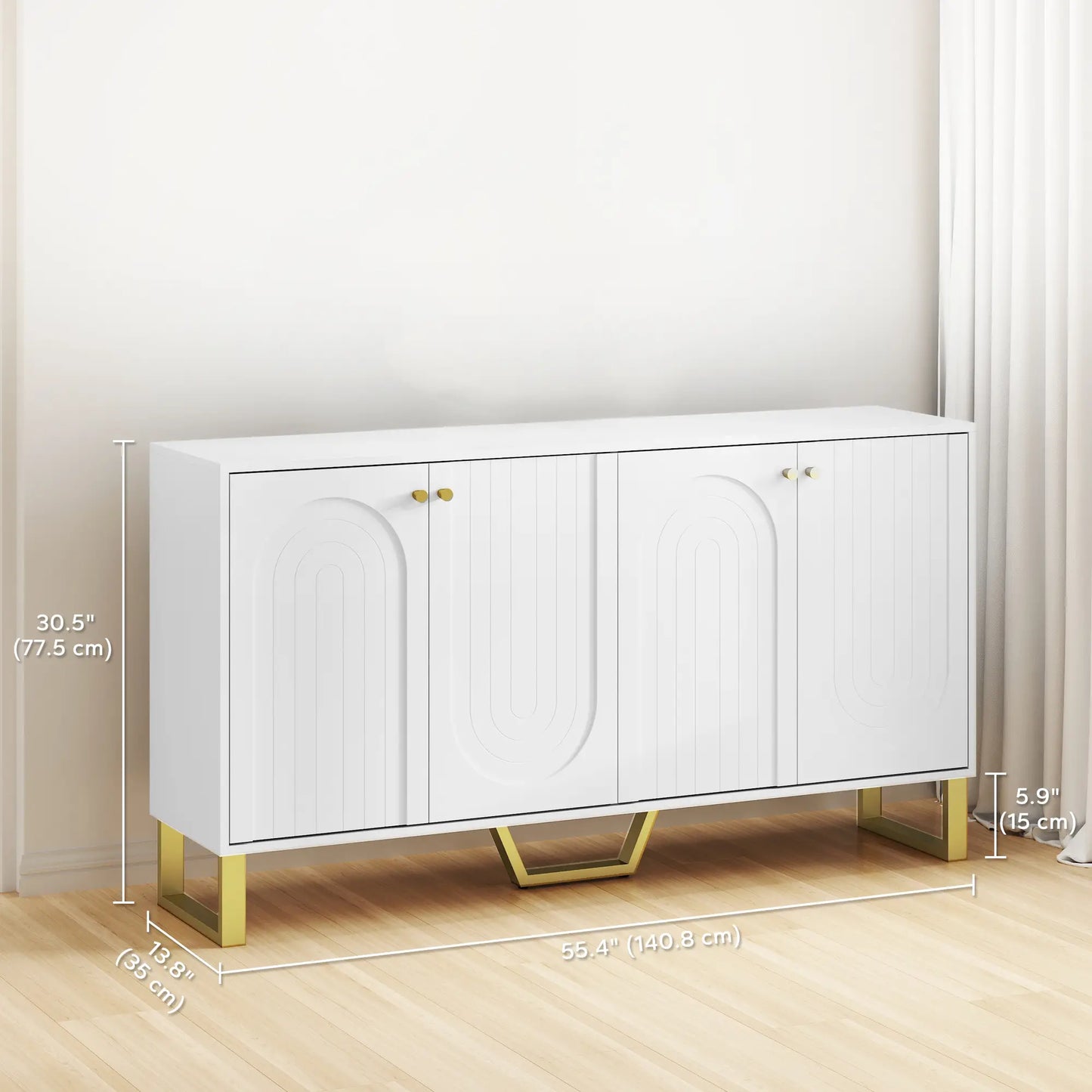 Modern Sideboard Buffet, 4 Doors, Adjustable Shelves, White Storage Cabinets at Gallery Canada