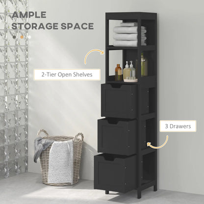 Narrow Bathroom Cabinet, 3 Drawers, 2 Tier Shelf, Tall Cupboard, Black Bathroom Cabinets at Gallery Canada