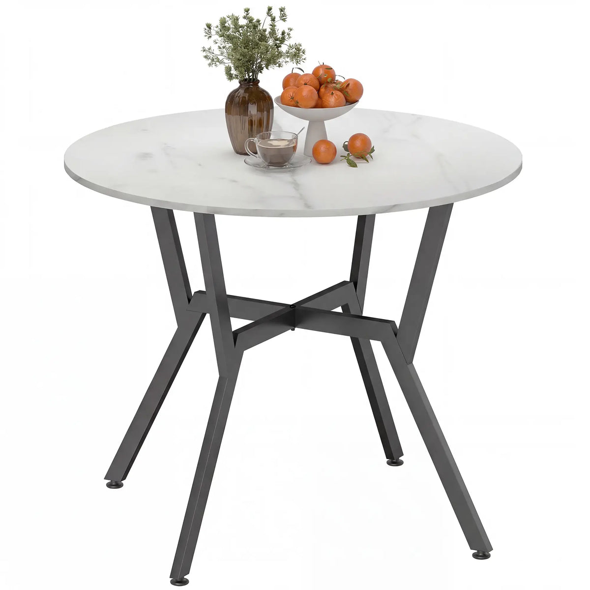 35" Round Dining Table, Modern Steel Frame, White Marble, White Dining Tables at Gallery Canada