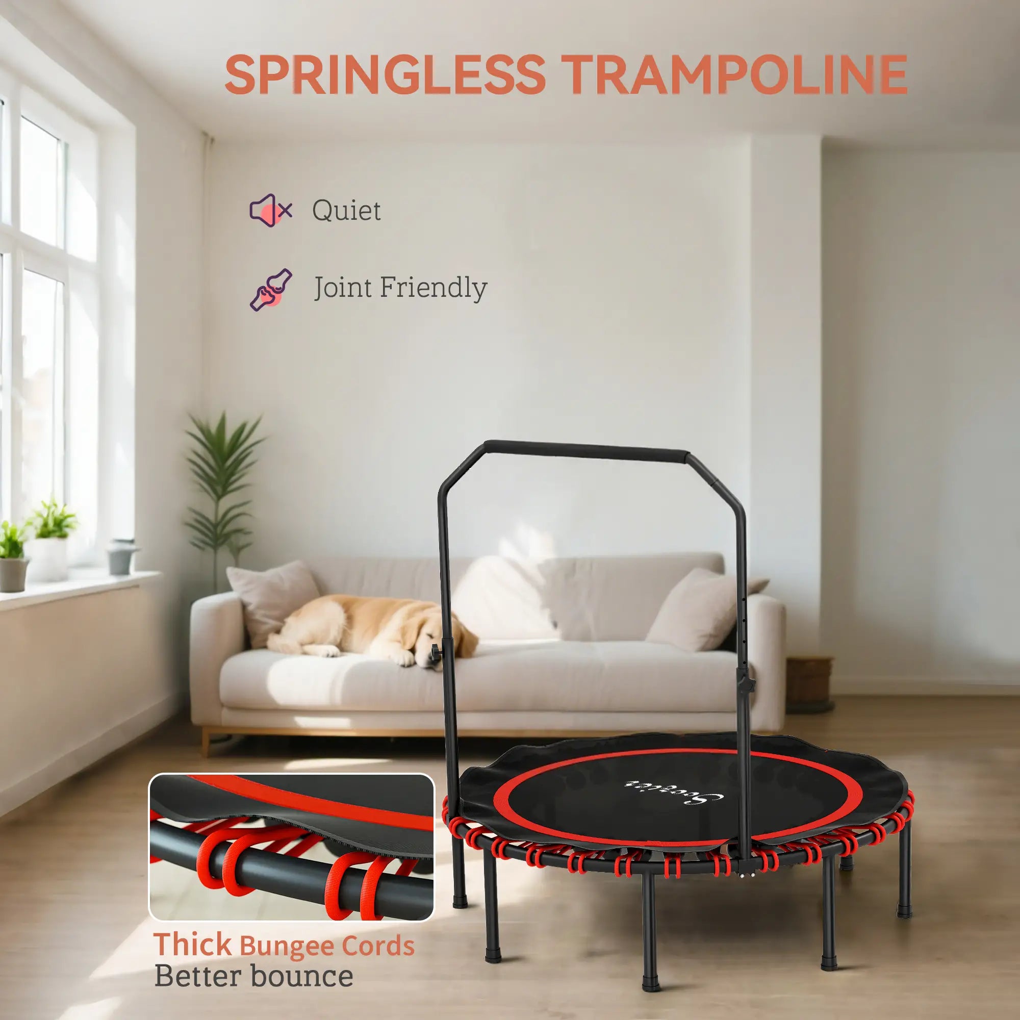 48 Inch Foldable Rebounder Trampoline, Mini Indoor with Adjustable Handle Trampolines at Gallery Canada