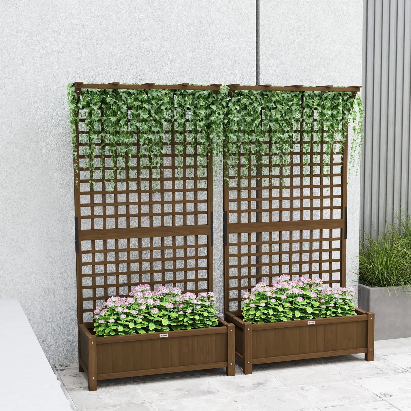 Wood Planter with Trellis for Vine Climbing, Raised Garden Bed Wooden Planter Boxes at Gallery Canada