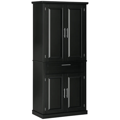 72" Kitchen Pantry Cabinet, 4-Door with Drawer, Adjustable Shelves, Black Kitchen Pantry Cabinets Black at Gallery Canada