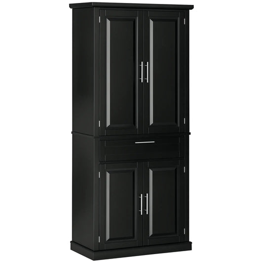 72" Armoire de cuisine, 4 portes avec tiroir, étagères réglables, Noir