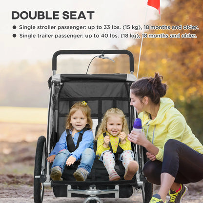 2-in-1 Bike Trailer, Foldable 2-Seat Stroller, 5-Point Harness, Black Kids Bike Trailers at Gallery Canada