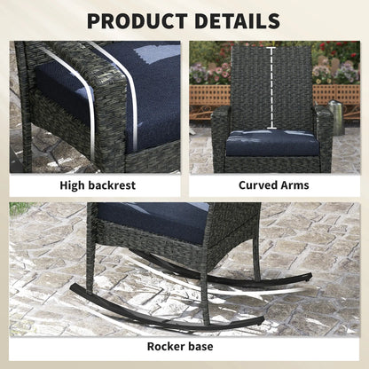 Outdoor Rocking Chair, Patio Wicker Chair, Removable Cushion, Navy Blue Outdoor Rocking Chairs at Gallery Canada