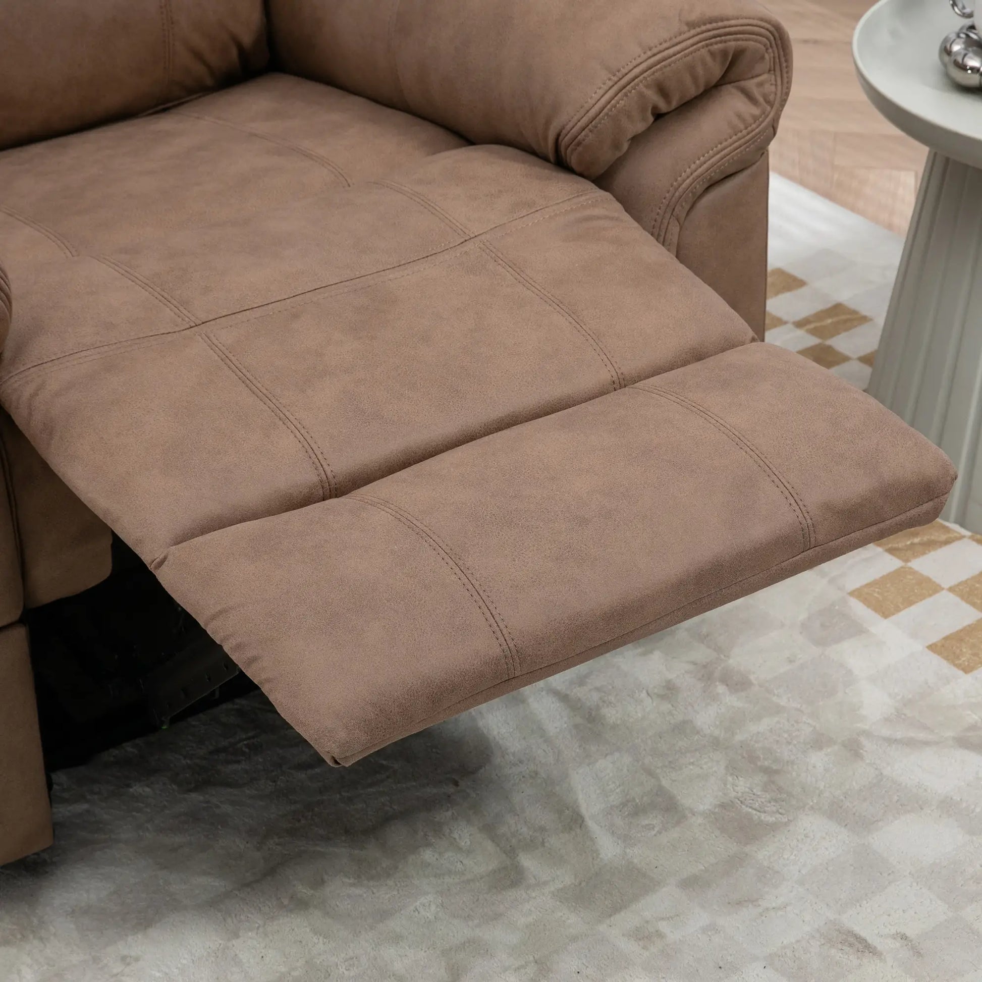 Manual Recliner Chair, Vibration Massage, Side Pockets, Microfibre, Brown Single Sofas at Gallery Canada