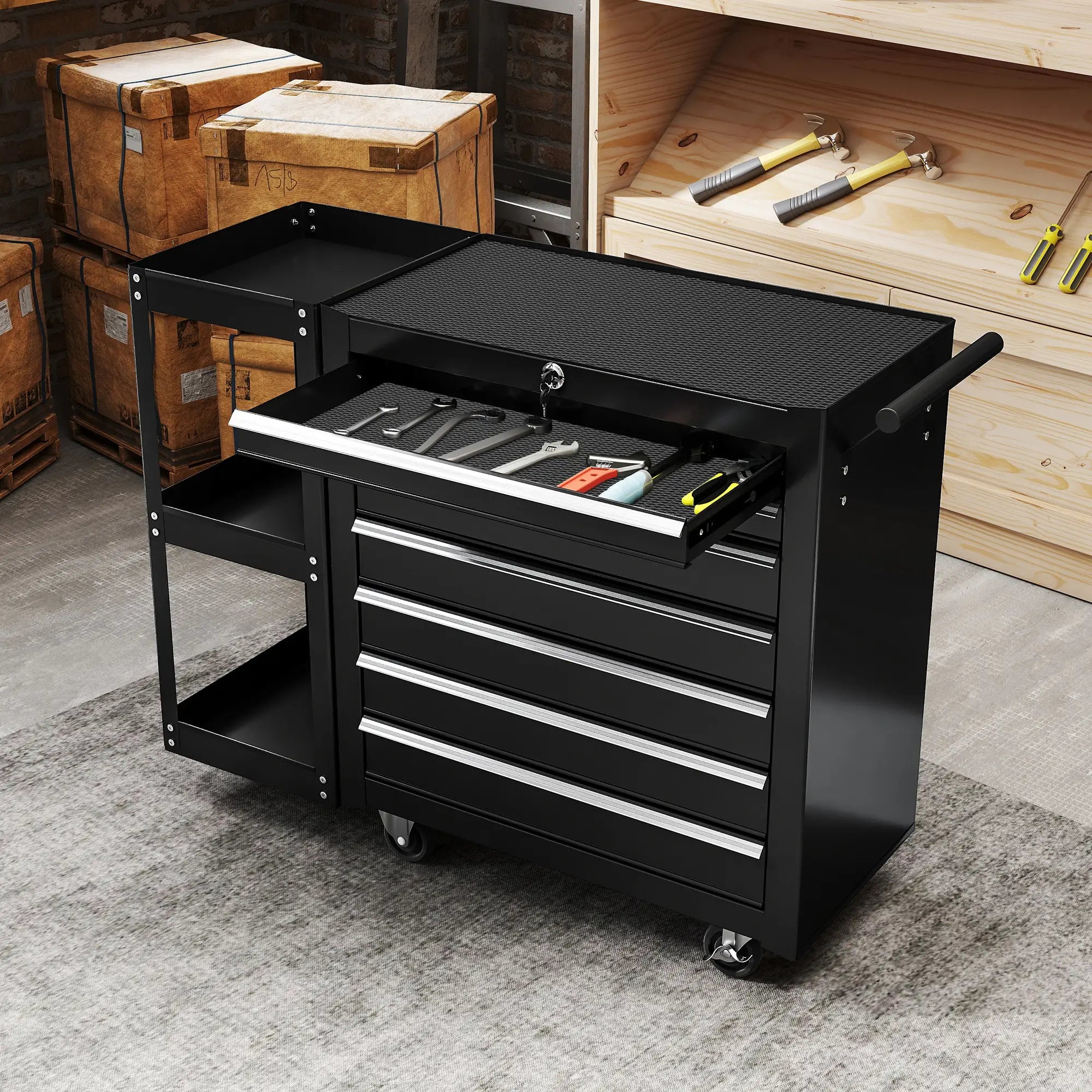 7-Drawer Rolling Tool Chest, Lockable Cabinet, Black Tool Organizers at Gallery Canada