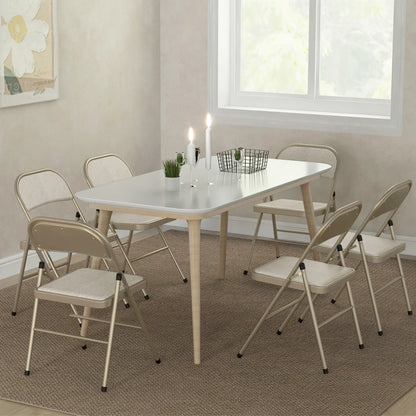 Set of 6 Metal Foldable Chairs, Linen Padded, Beige Dining Chairs at Gallery Canada
