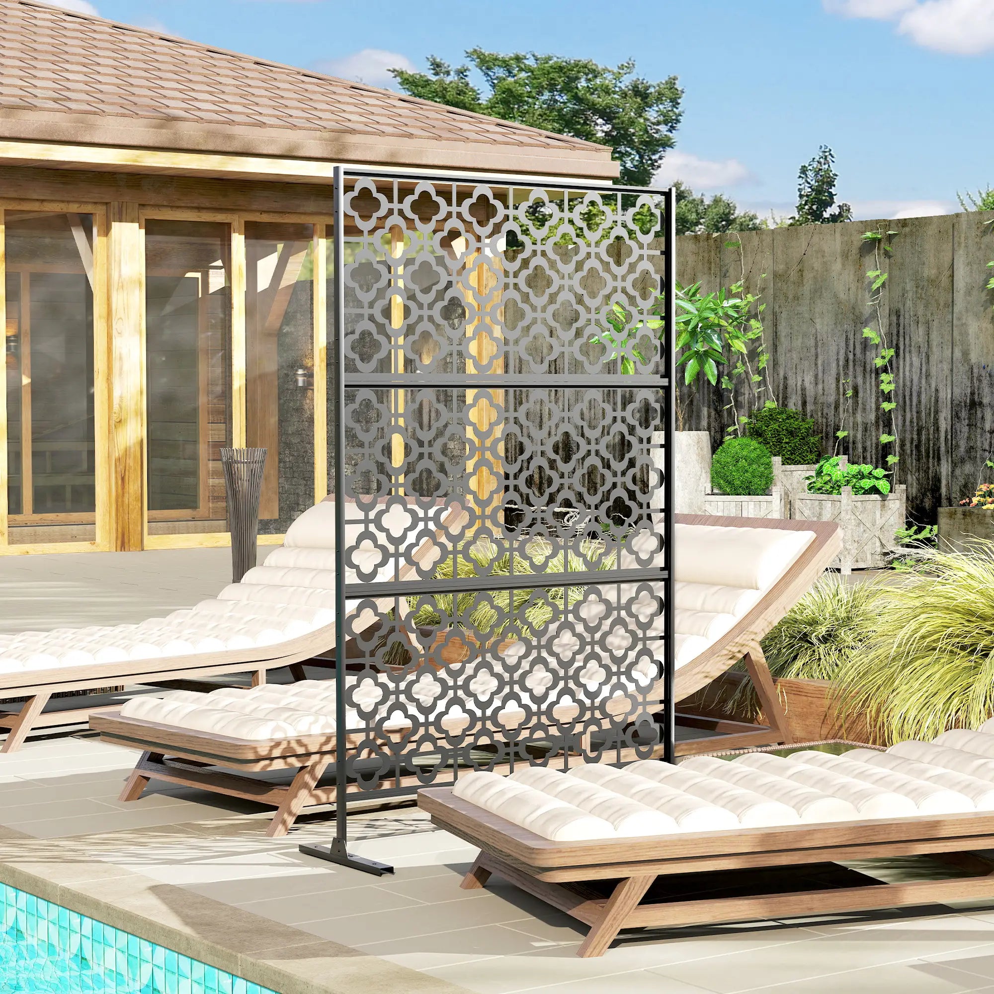 Metal Outdoor Privacy Screen, Freestanding Divider, 78