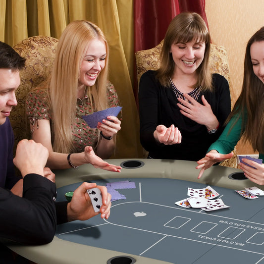 Foldable Poker Table, 70" Oval, With Cup Holders, Blue Game Tables Blue, Brown at Gallery Canada