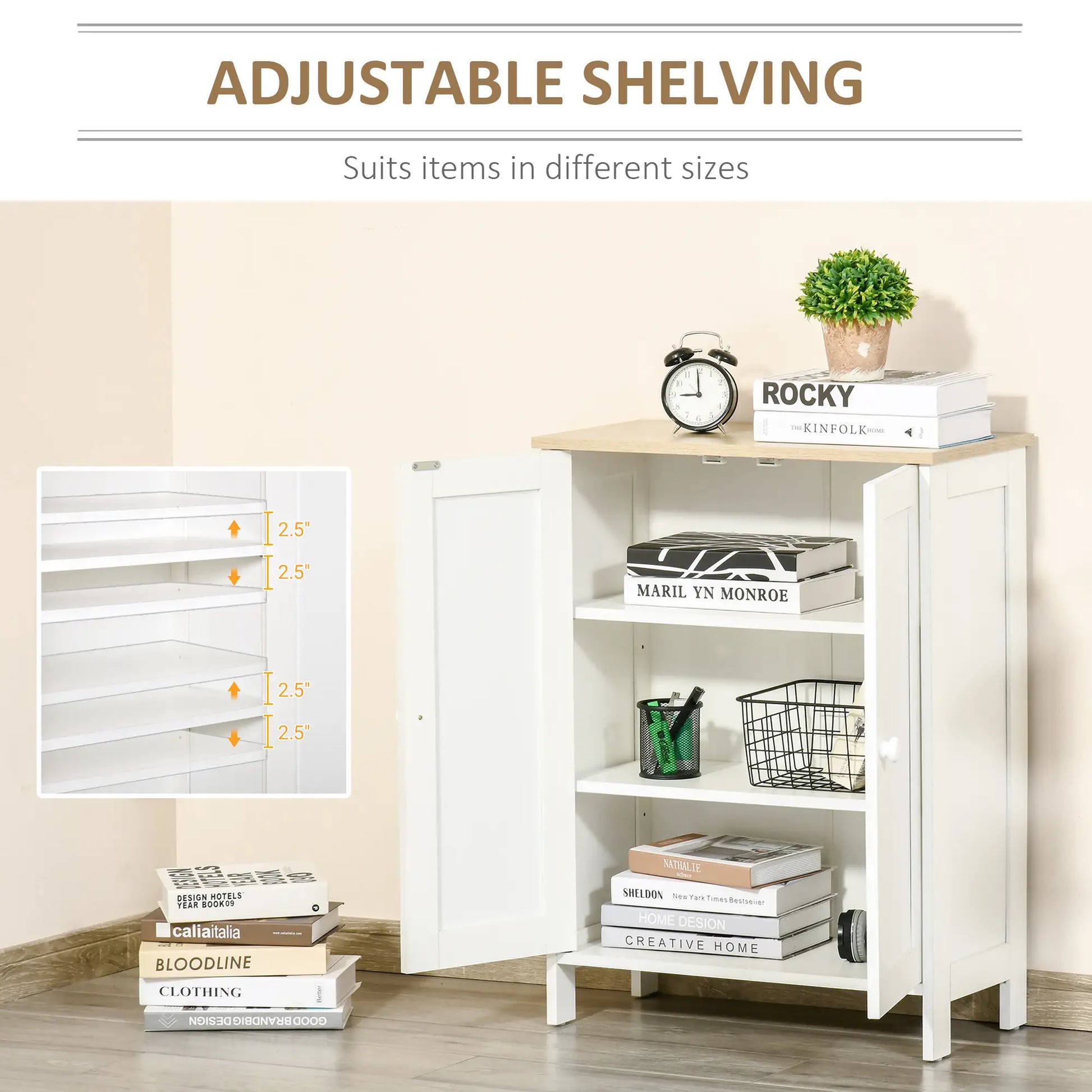 Storage Cabinet with Doors, 2 Adjustable Shelves, Living Room, Bathroom Storage Cabinets at Gallery Canada