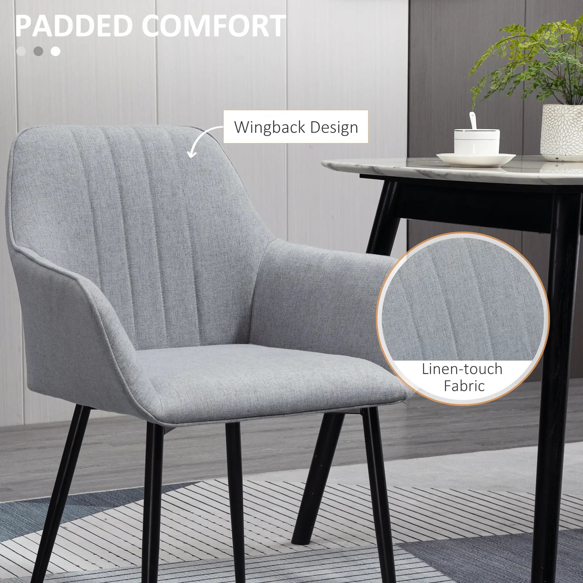 Upholstered Linen Dining Chairs, Set of 2, Metal Legs, Light Grey Bar Stools at Gallery Canada