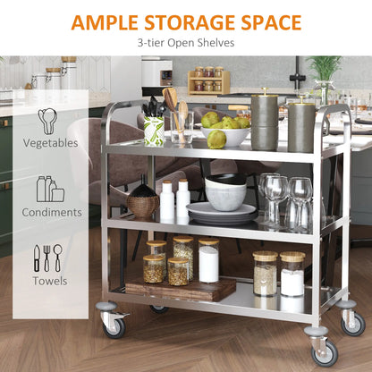 33" 3-Tier Kitchen Trolley, Stainless Steel, Wheeled Storage Cart, 330LBS Kitchen Islands & Kitchen Carts at Gallery Canada