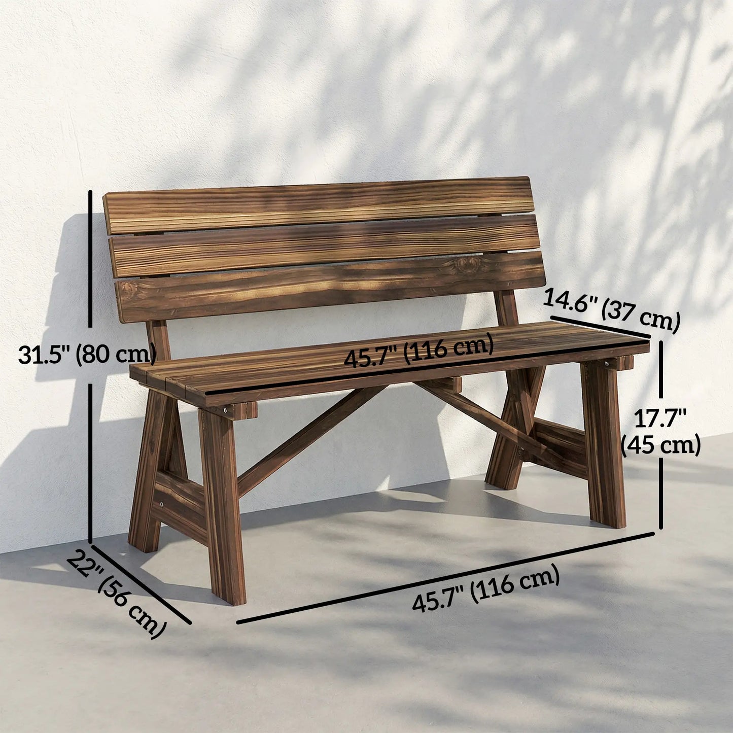 Wooden Garden Bench, 2-Person Patio Loveseat, Carbonized Outdoor Benches at Gallery Canada