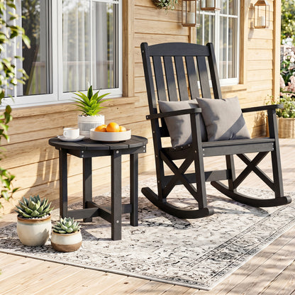 HIPS Adirondack Side Table with Weather-Resistant and Waterproof Top, Black