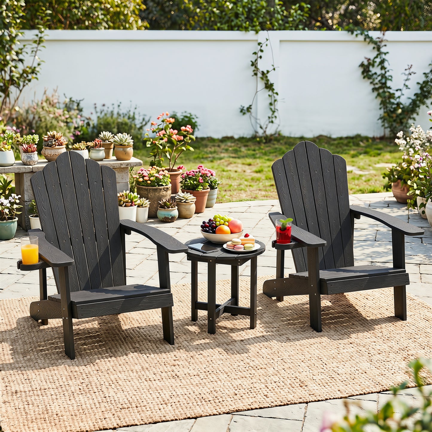 HIPS Adirondack Side Table with Weather-Resistant and Waterproof Top, Black