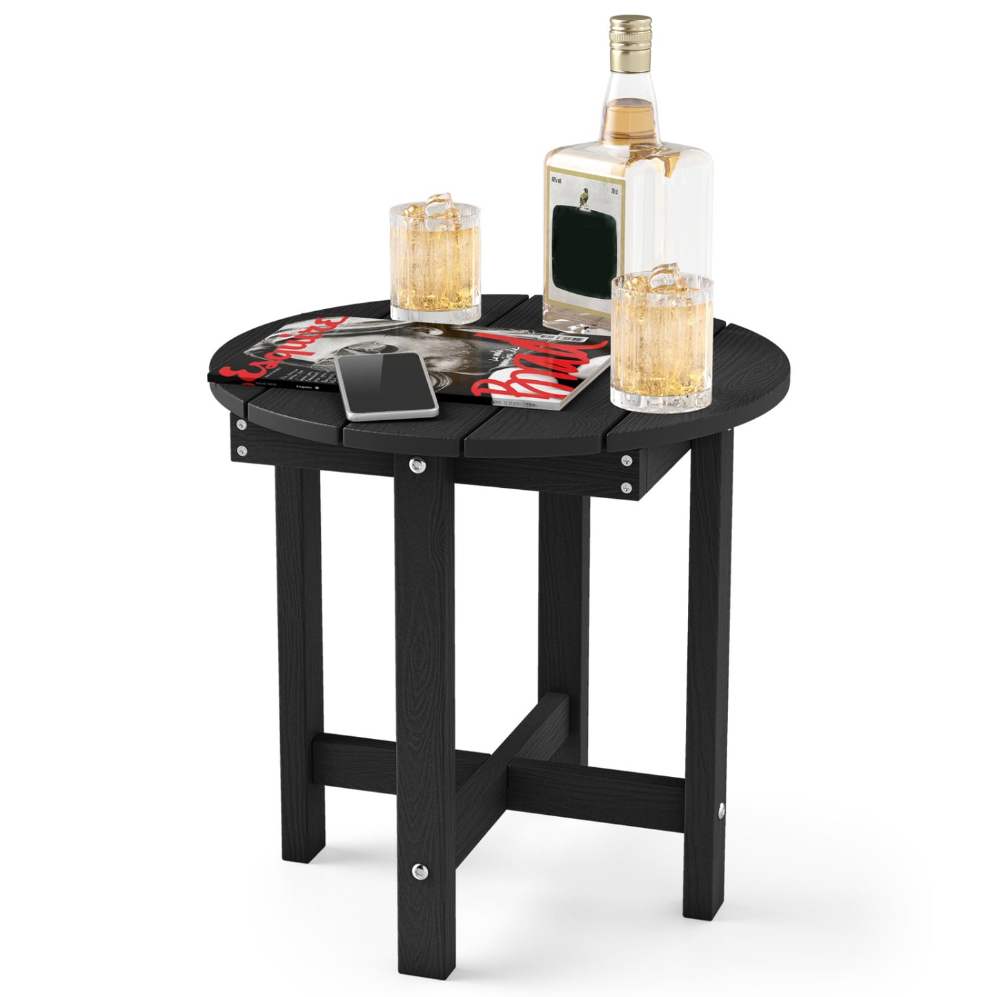 HIPS Adirondack Side Table with Weather-Resistant and Waterproof Top, Black