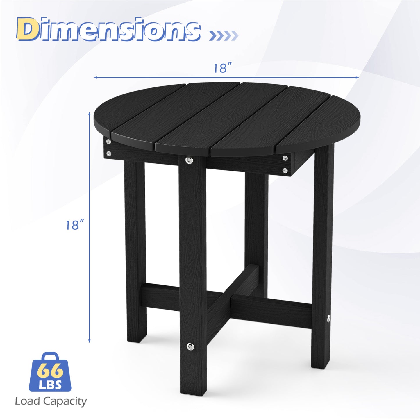 HIPS Adirondack Side Table with Weather-Resistant and Waterproof Top, Black