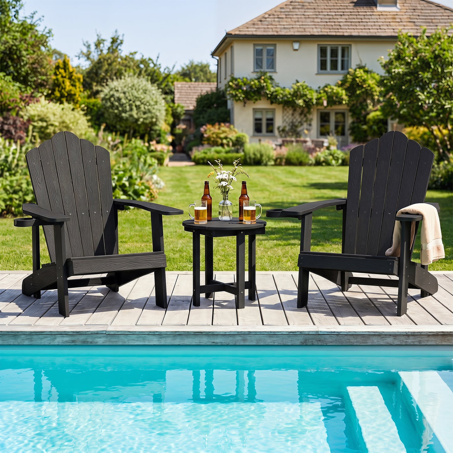 HIPS Adirondack Side Table with Weather-Resistant and Waterproof Top, Black