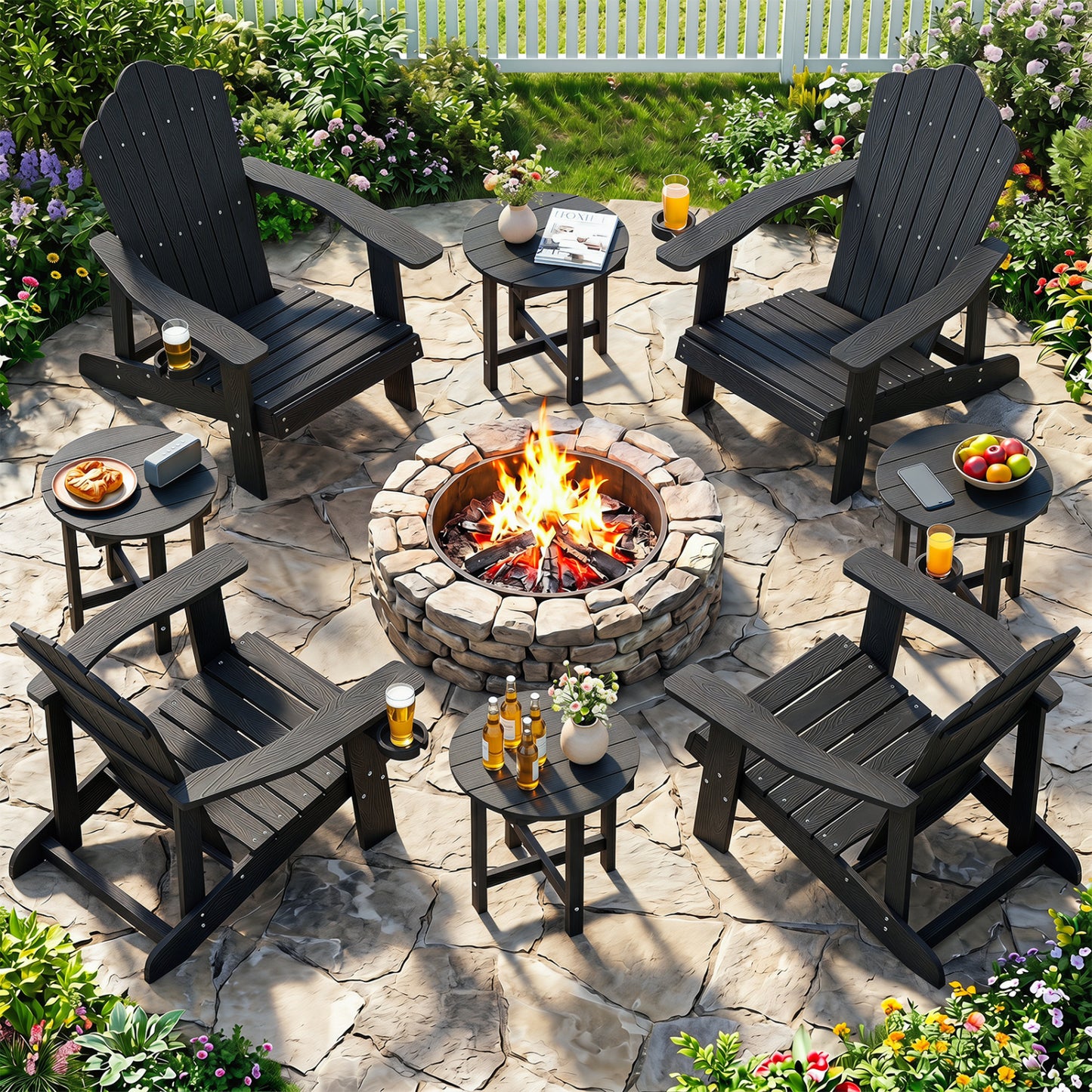 HIPS Adirondack Side Table with Weather-Resistant and Waterproof Top, Black
