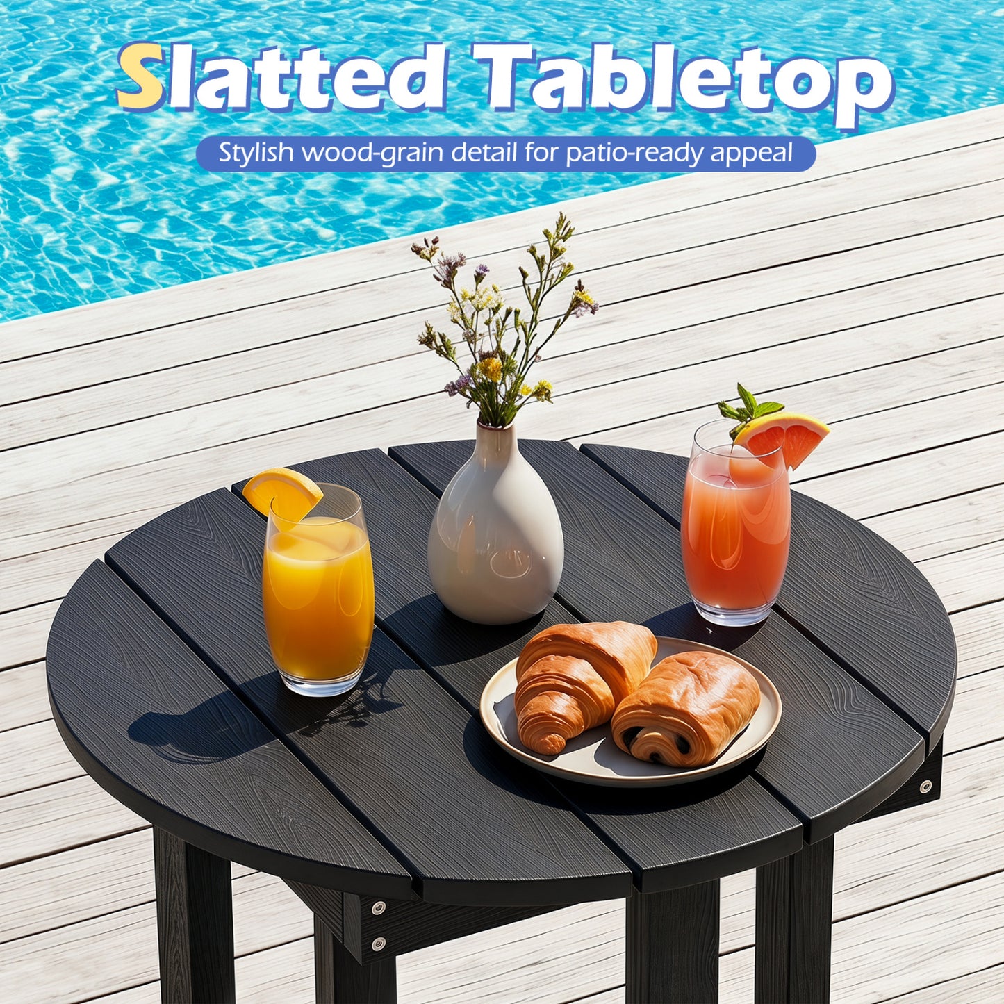 HIPS Adirondack Side Table with Weather-Resistant and Waterproof Top, Black